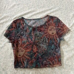 Sun print lettuce trim top SHEIN